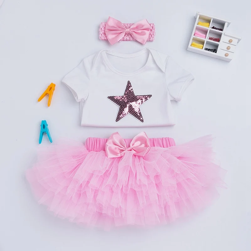 Комплект с юбкой пачкой для новорожденных на День рождения Летний Боди короткими