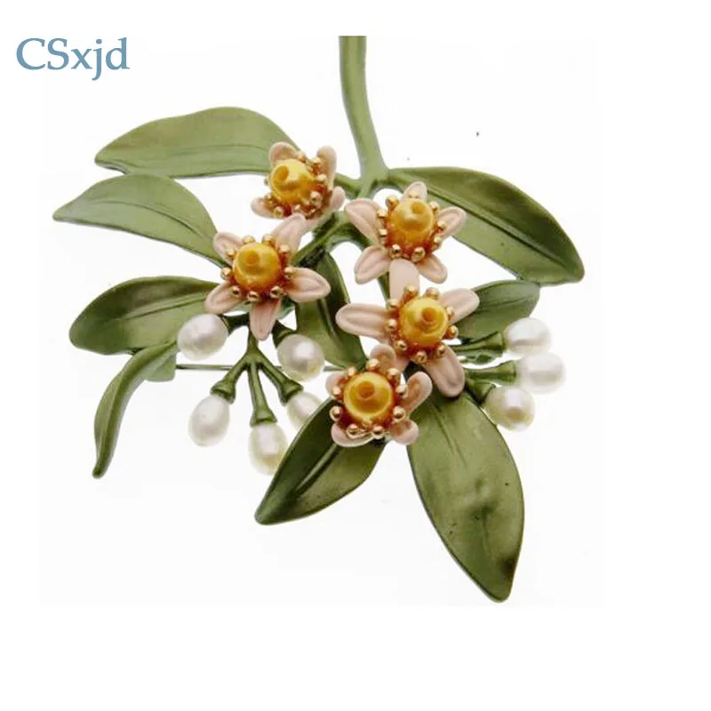 Винтажная брошь CSxjd золотого и белого цвета с натуральным жемчугом зеленая