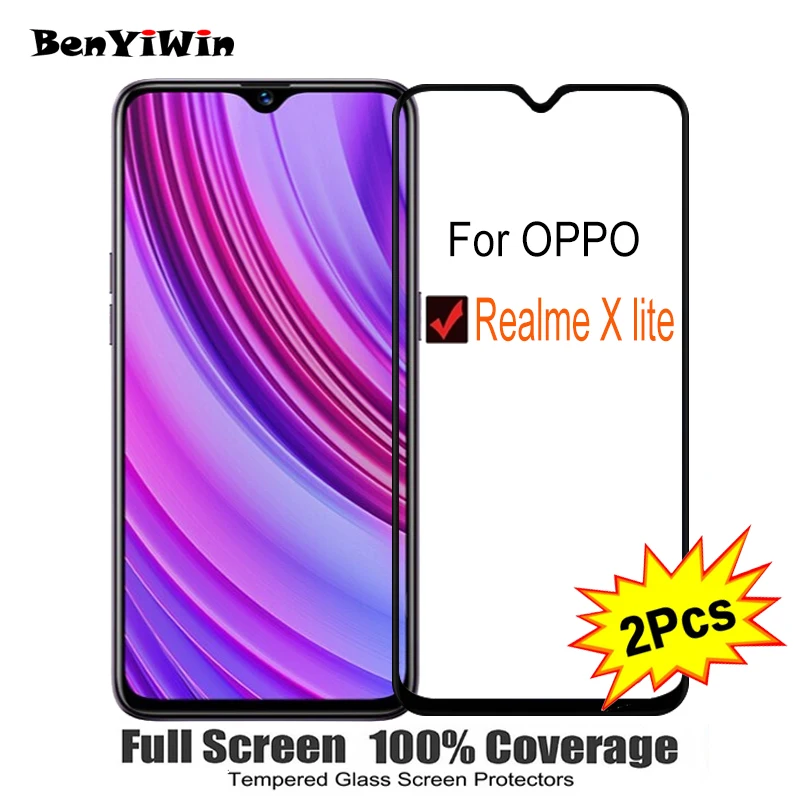 2PCS Full Cover Screen Protector Tempered Glass For OPPO Realme X lite 6.30&quot 9H Protective glass x Film Case | Мобильные