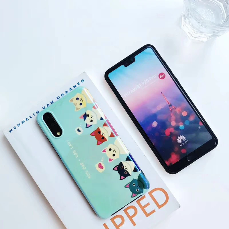 Чехол-светильник синего цвета для huawei P20 P30Lite mate 20 Pro 20X с милым котом для Honor 20Pro 20i V20 Nova 3 3i 4 5 Pro 5i