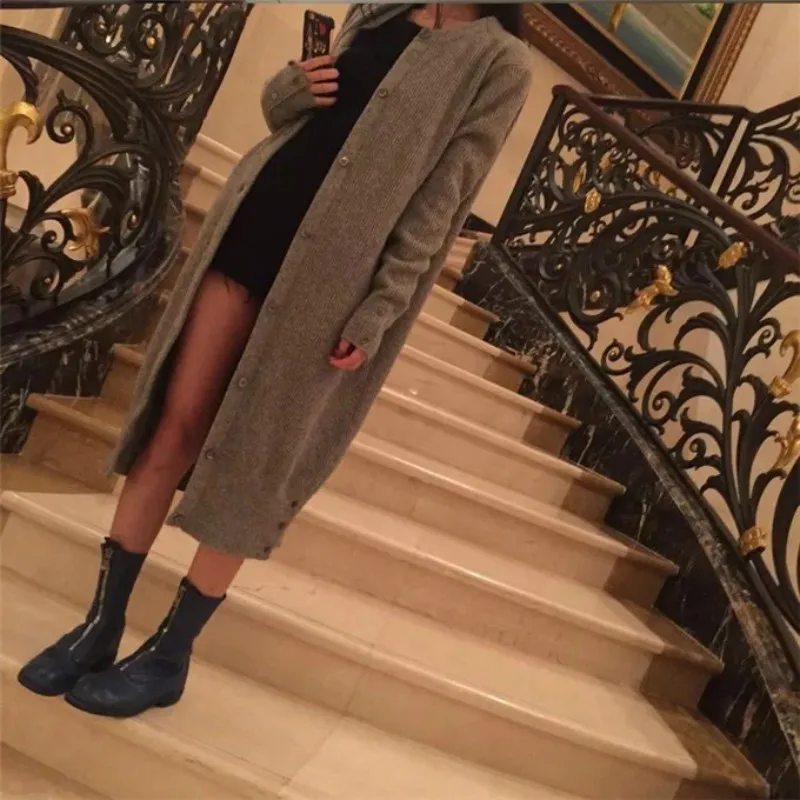 Новый кашемировый свитер весна осень женский вязаный кардиган длинный пальто с
