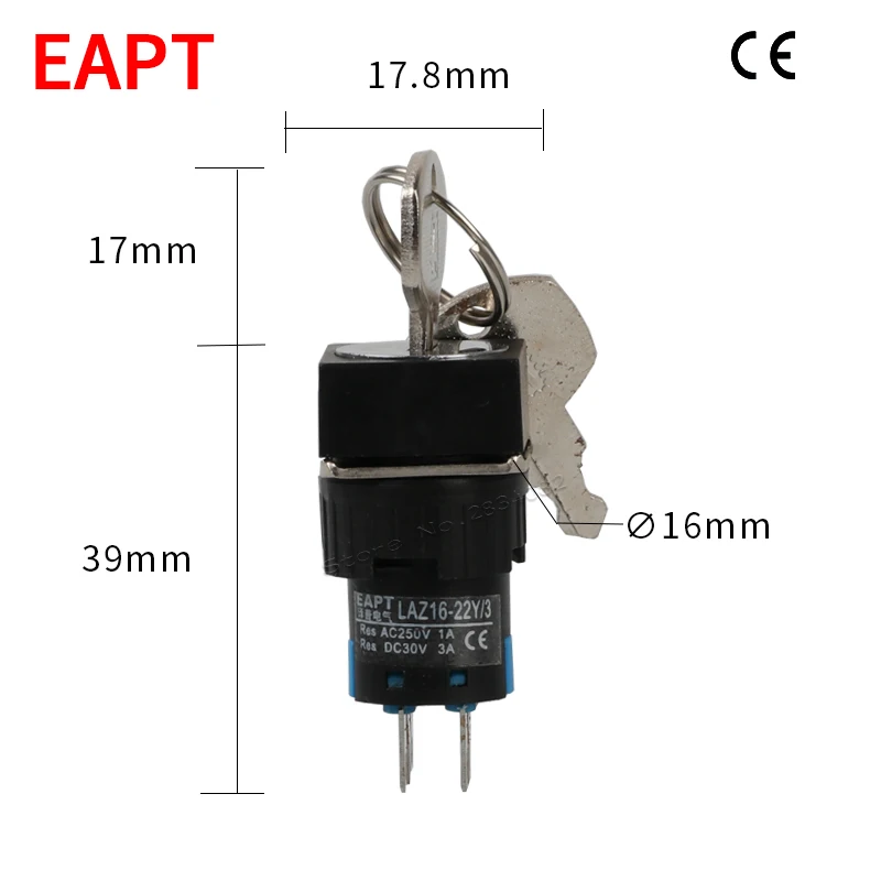 16 мм ключ замок поддерживается поворотный квадратный кнопочный переключатель 3