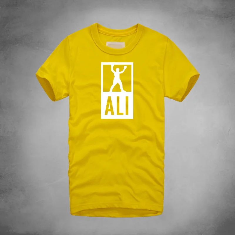 yellow Мужские футболки с надписью «MUHAMMAD ALI», Повседневная футболка для фитнеса, чемпион по боксу, ММА, короткий рукав, принт, повседневная хлопковая одежда, футболки - Цвет: yellow