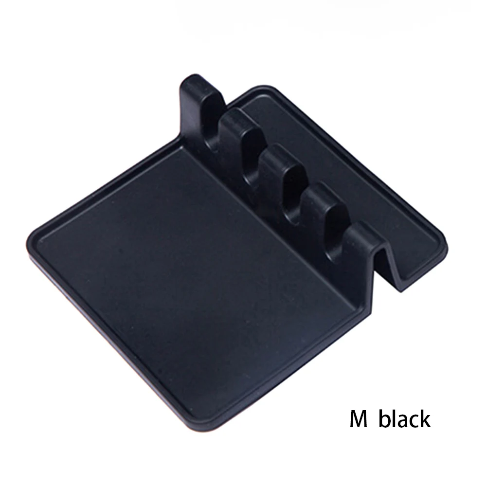 black M Silicone Kitchen Utensil Spoon Holder Rack Fork Organizer Utensil Rest Pad Kitchen Gadget Benna per pala HTQ99 - Цвет: black M