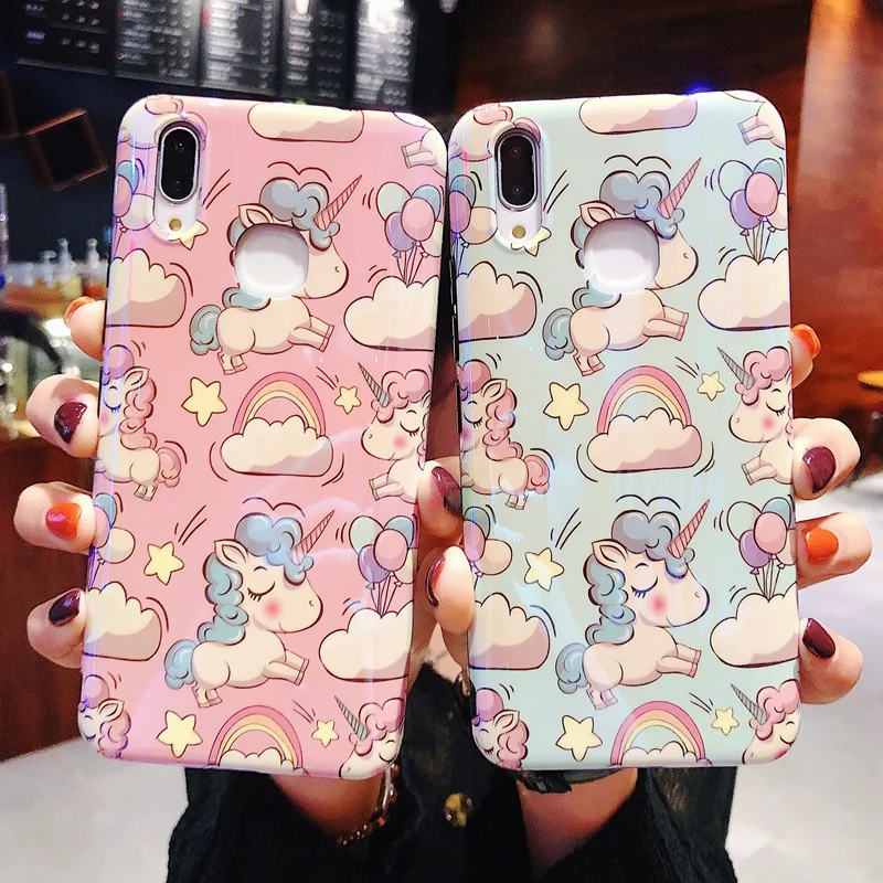 Чехол с мультяшным радужным единорогом для Huawei P30 Lite P20 P40 Pro Mate 30 20 Honor глянцевый
