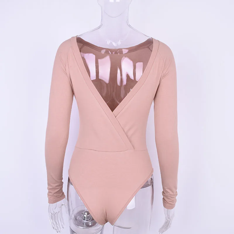 pink Хлопковый боди с длинным рукавом, на одно плечо, с вырезом на спине, для осени и зимы, для женщин, Одноцветный, сексуальный, с открытой спиной, боди, сексуальный, с v-образным вырезом на спине, вечерние - Цвет: pink