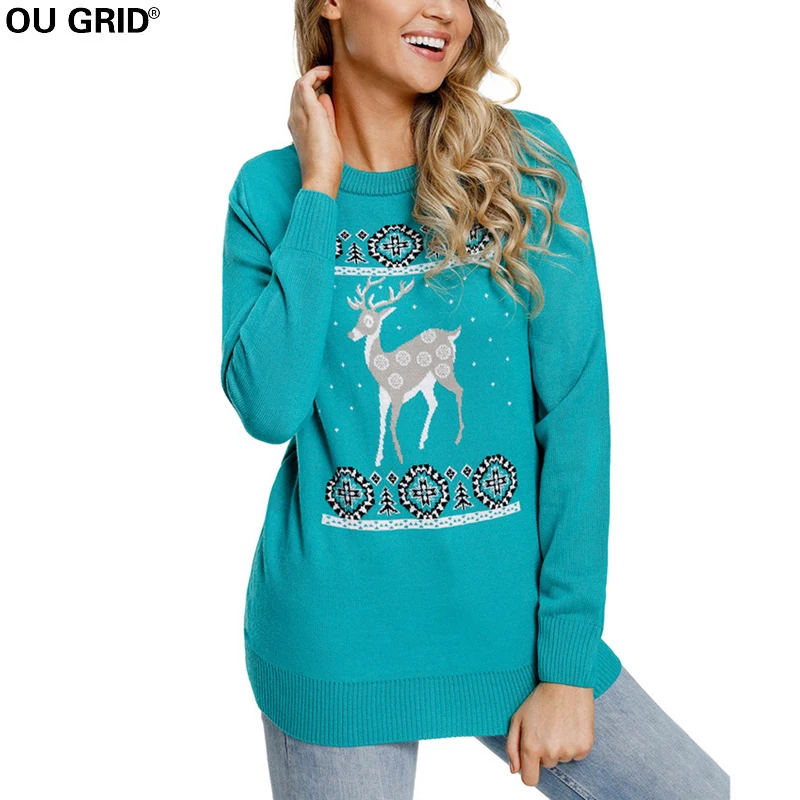 Women's Reindeer Knitted Ugly Christmas Sweater Xmas Pullover Jumpers | Женская одежда