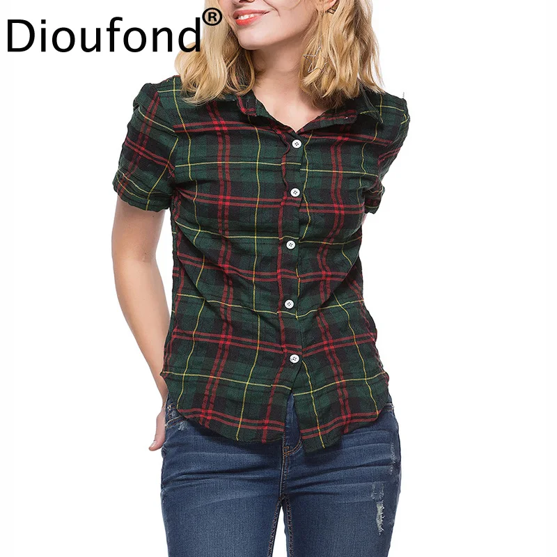 Новое поступление красная клетчатая женская рубашка Dioufond с коротким рукавом