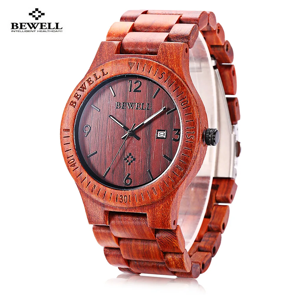 Red Sandalwood Bewell zs-w086b деревянные мужские часы аналоговые кварцевые часы для мужчин t отображение даты простые наручные часы отличный подарок наручные часы для мужчин - Цвет: Red Sandalwood