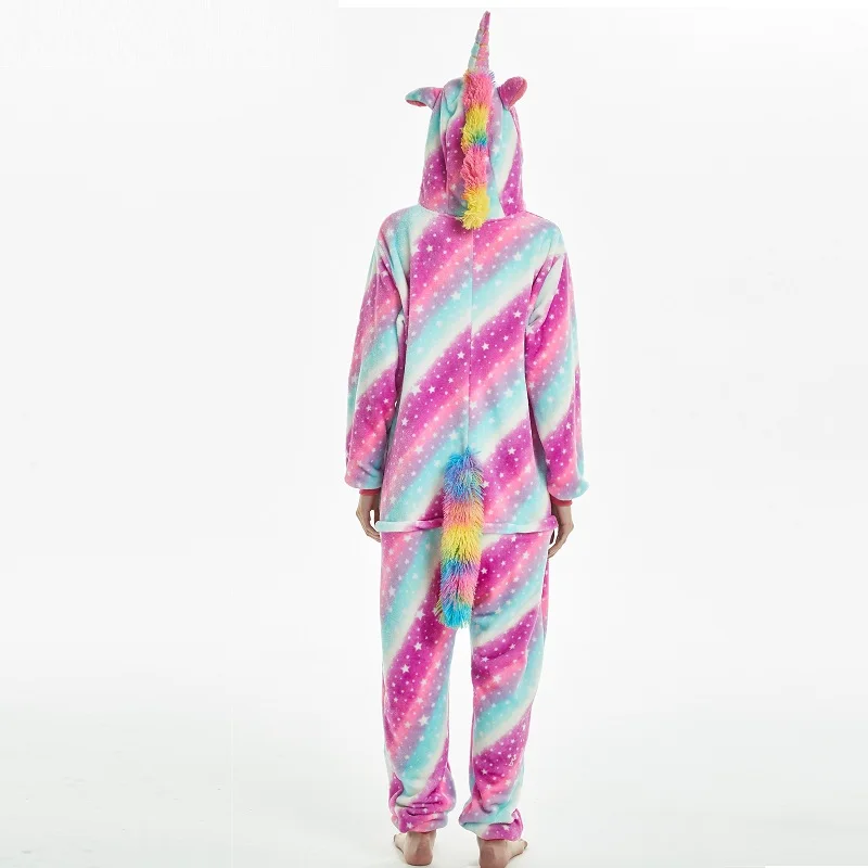 Glaxy Единорог кигуруми зима розовый полосатый Onesie для взрослых женщин мультфильм