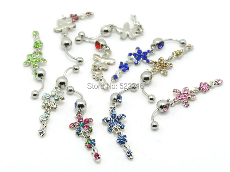 10 шт./лот смешанные цвета украшения для пирсинга пупка с цветком Висячие присинг