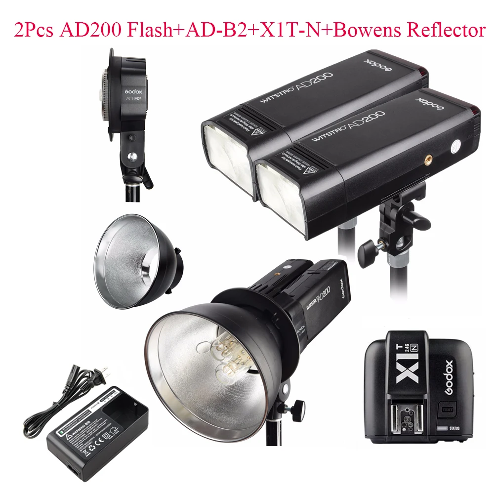 Вспышка Godox AD200 2 4G TTL шт. + AD B2 X1T N отражатель Bowens стробоскопическая вспышка 400 Вт для