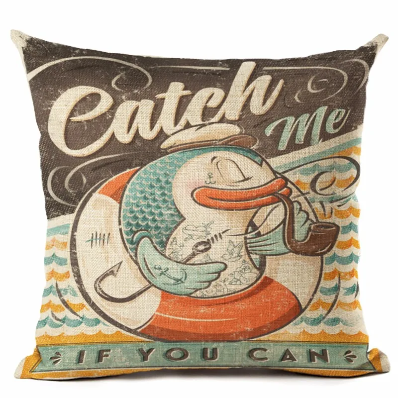 Fashion Creative Cartoon Sailor Print Cotton Linen Cushion Cover Decorative Sofa Throw Pillow Car Chair Home Decor Case |