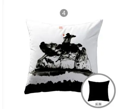 Chinese Zen Ink Painting Pillow Case retro black and white painting sofa cushion cover pillowcase | Дом и сад