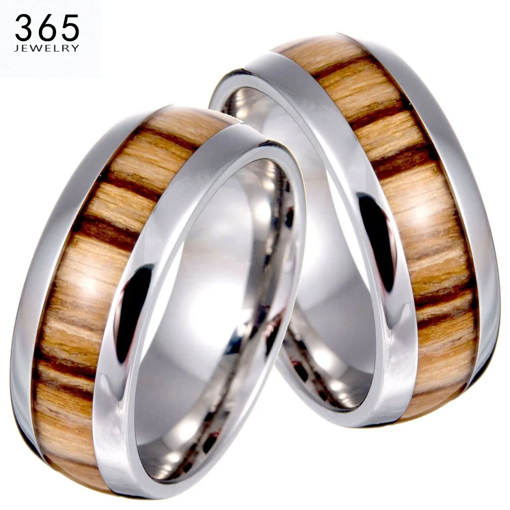 Женское кольцо из нержавеющей стали Винтажное титана и древесины никогда не