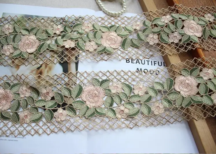 Лидер продаж 1 метр ширина 10 см светло коричневый с зеленой цветочной кружевной