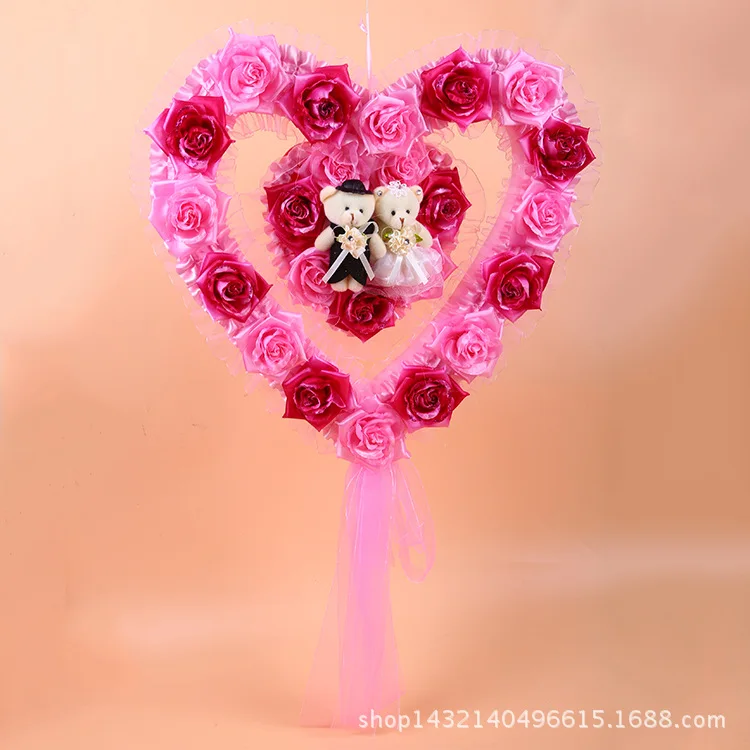 

New Pretty Flowers Wreaths Wedding Decoration Flowers Foam Roses Heart Shape Decorative Flower DIY Bear Room Wedding Supplies