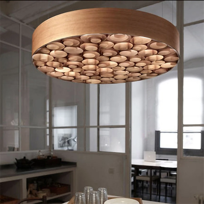 

Nordic Wooden Leather Pendant Lights Living Room Restaurant Handcrafted Modern Minimalist Home Lighting Led Round Large Fixtures
