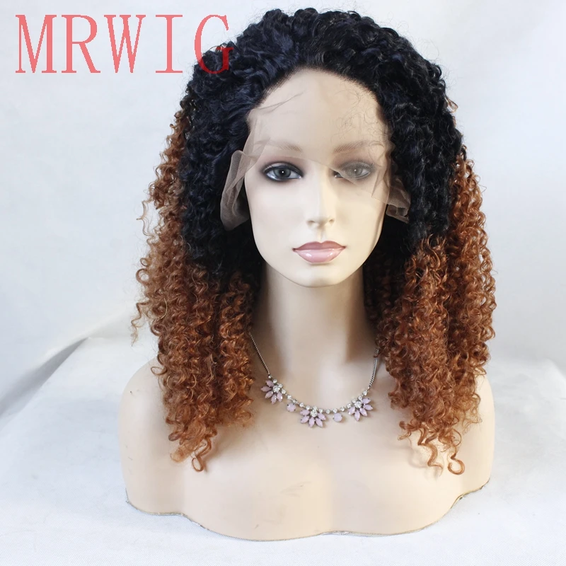 MRWIG 1b # Ombre #30 Auburn кудрявый синтетический парик фронта шнурка бесклеевая