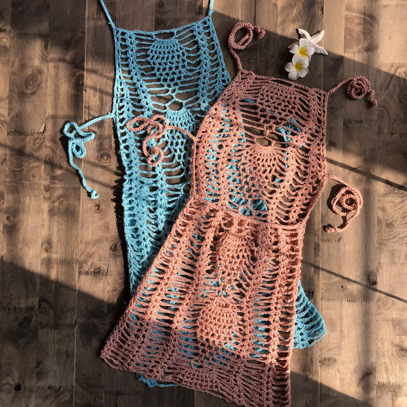 Новинка 2019 сексуальная накидка на бикини Женский вязаный крючком купальник с