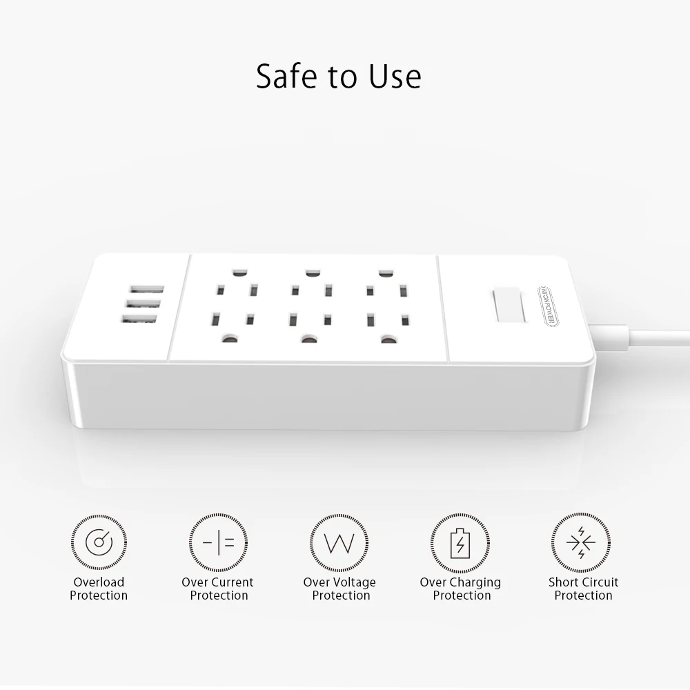 NTON силовая умная силовая лента настенная 6 AC 4 USB зарядная станция Защита от перенапряжения США вилка с 1,5 м Шнур питания для офиса