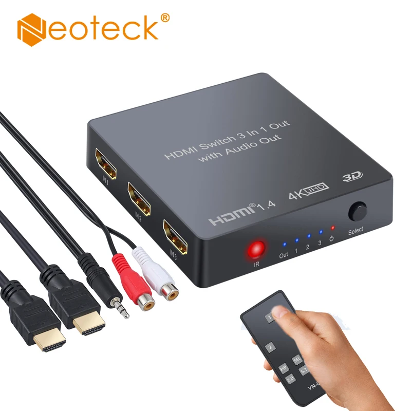 4K 3D 1080P PIP 3 порта HDMI коммутатор с аудио экстрактором конвертер оптический Toslink SPDIF выход(пульт дистанционного управления без батареи