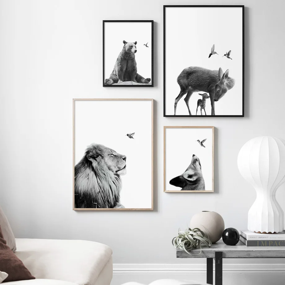 

Bear Lion Fox Deer Raccoon Wall Art Canvas Painting Black White Nordic Posters And Prints Kids Wall Pictures For Living Room Bar