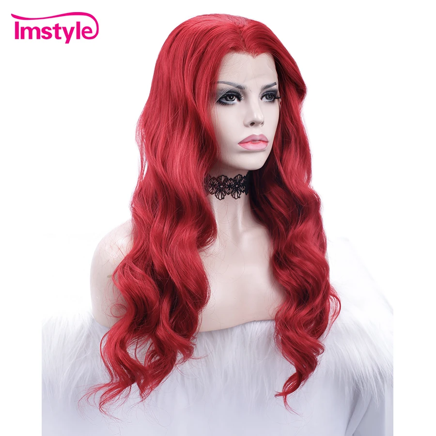 Imstyle красные парики для женщин синтетический парик на кружеве длинные волнистые термостойкие волокна косплей вечерние парики 24 дюйма