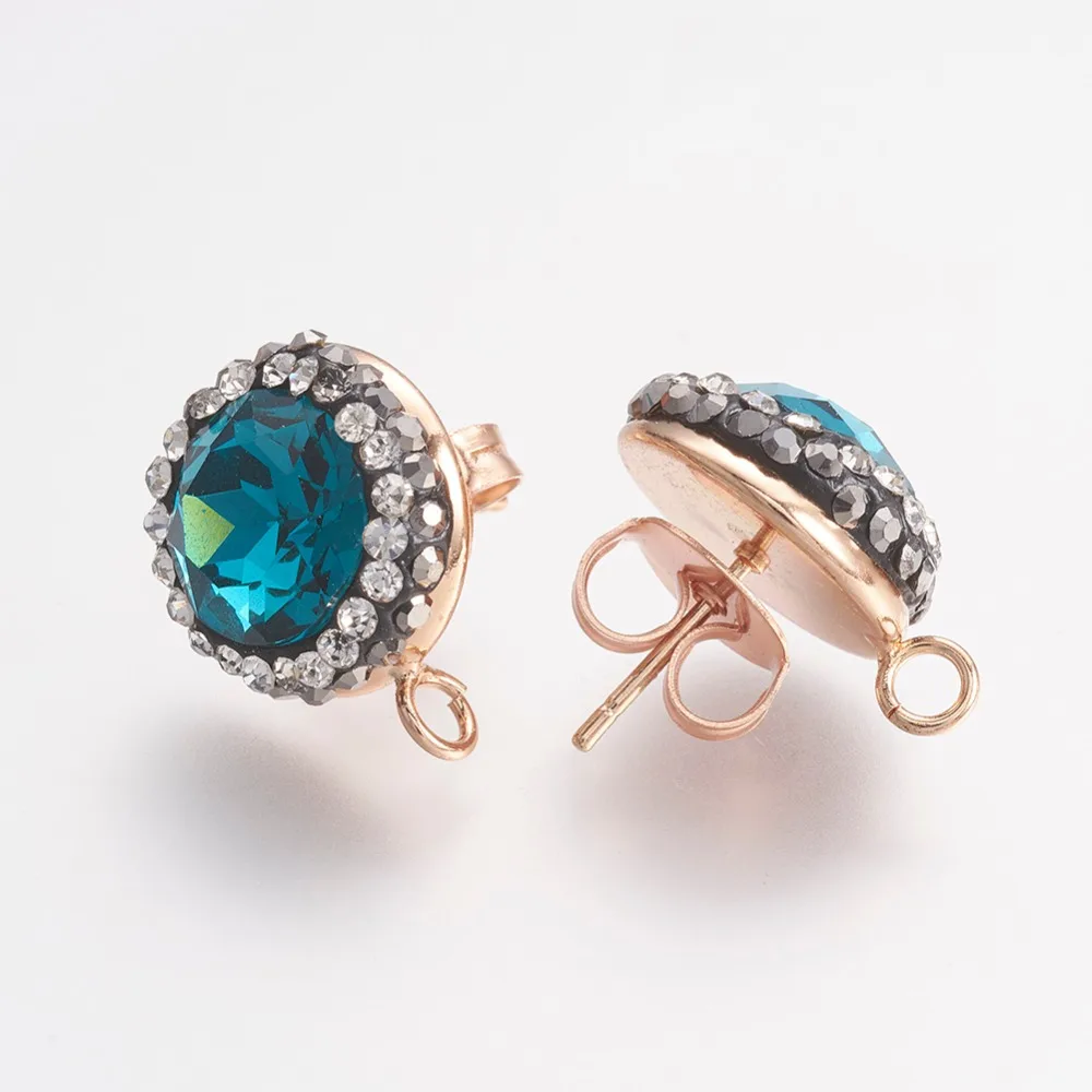 

Pandahall 10pair Mixed Color Brass Micro Pave Cubic Zirconia Ear Studs Components With Glass FacetedFlat RoundLight Gold