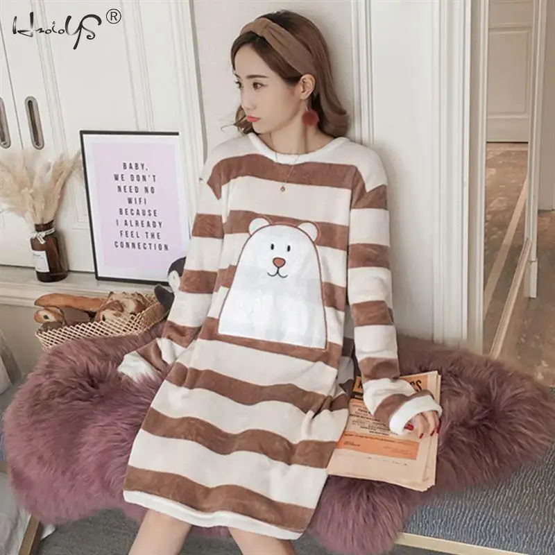 Nightgowns Bathrobe Thick Warm Flannel Nightdress for Women Winter Sleepshirts Coral Velvet Animal Sleepwear Femme Nighty