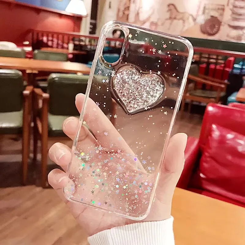 Ultra-thin transparent Heart-shaped tpu phone Case for iphone6 6s 7 8plus Glitter Cover iPhoneX |