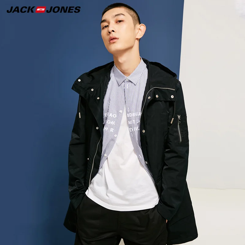 JackJones/осенне зимняя мужская двусторонняя длинная куртка с капюшоном хлопковая