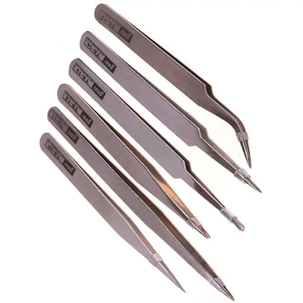 6 шт Нержавеющая сталь Анти статический Пинцет техническое обслуживание