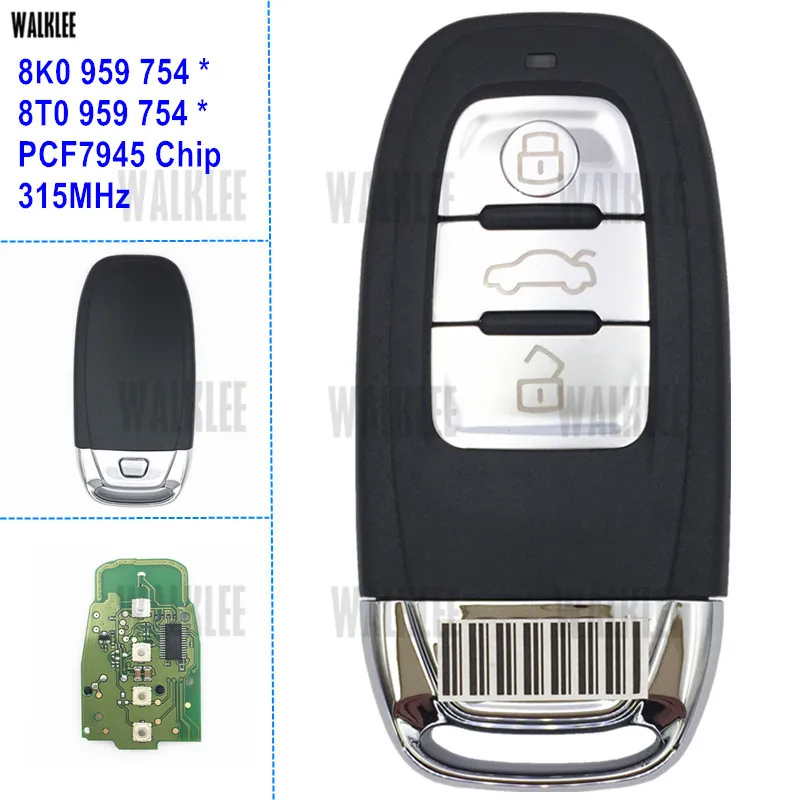 WALKLEE 315MHz Smart Key костюм для Audi A4/S4/A5/S5/Q5 номер детали 8T0 959 754*/8K0 959 754* пульт дистанционного ключа