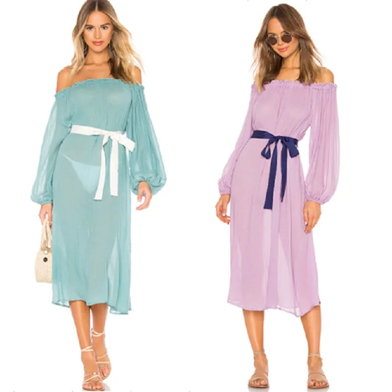 

Bath Exits For Beach Woman Off Shoulder Maxi Dress Holiday Swimwear Cover Up