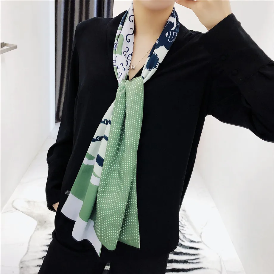 160cm Luxury Brand New Design Tassels Chain Twill Scarf Double-deck Women Scarf Head Silk Scarves Wraps Neckerchief For Ladies