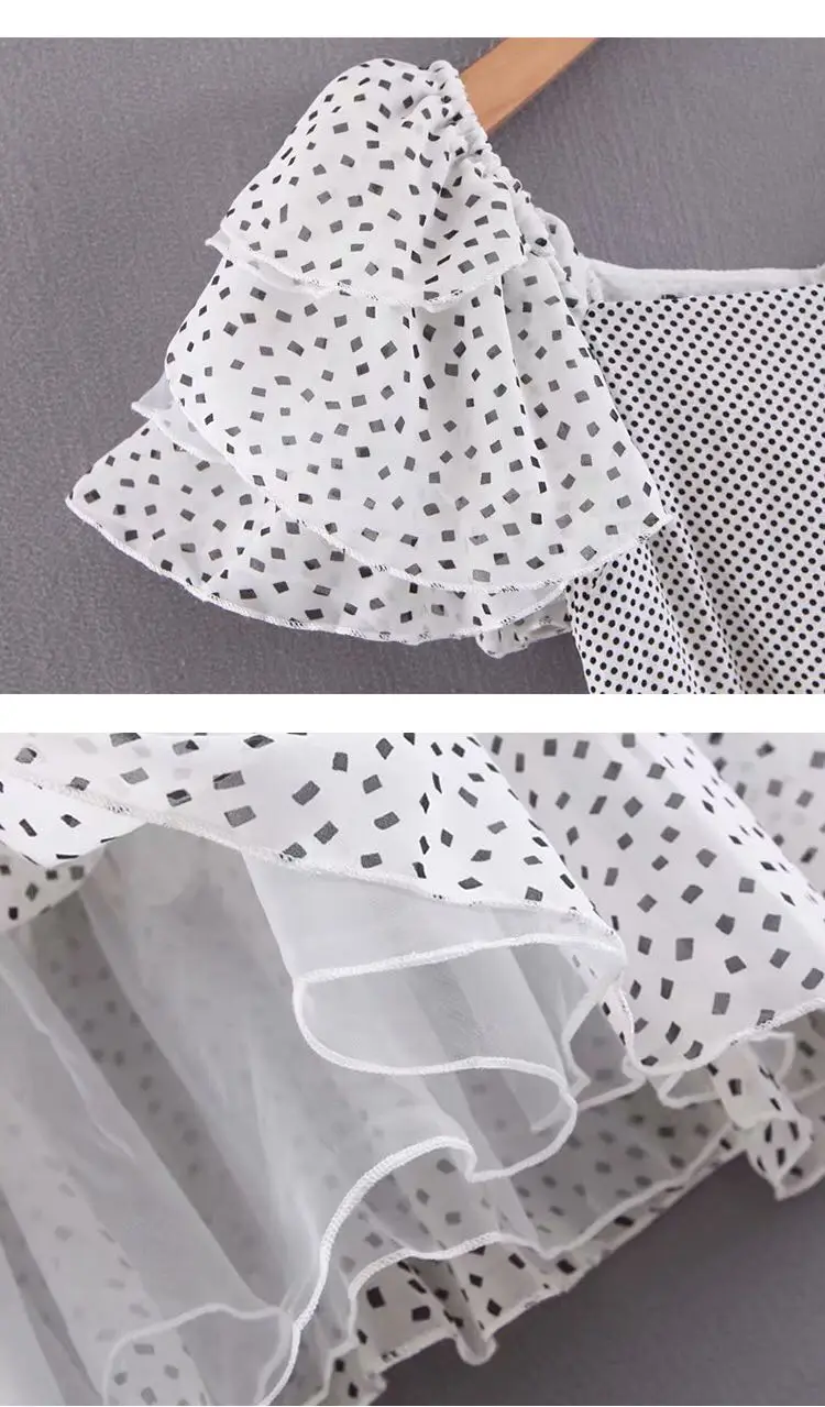 Винтажное шифоновое платье в горошек с оборками и рукавом бабочкой сексуальное