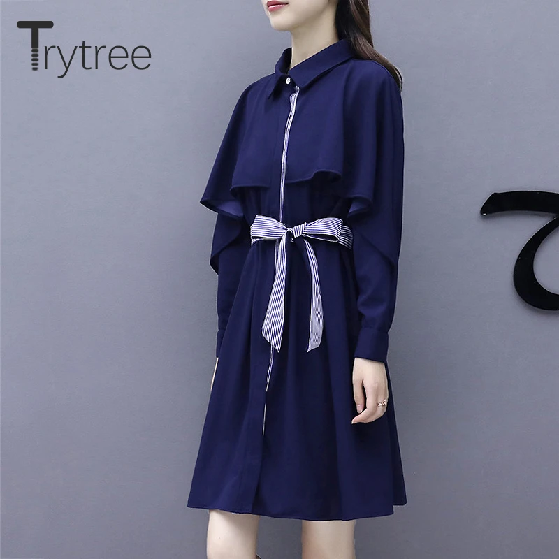 Trytree осенне зимнее платье женское повседневное ТРАПЕЦИЕВИДНОЕ ПЛАТЬЕ С Накидкой