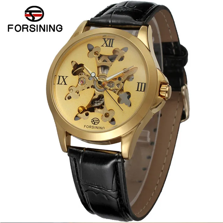 2016 Скелет Мужчины Часы Кожа Механические Самостоятельная Ветер Автоматическая