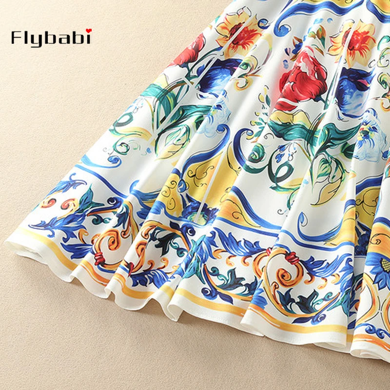 

Blue and white porcelain print sleeveless waist slimming tank Sleevelessknee-length dress new fashion designer women's clothing