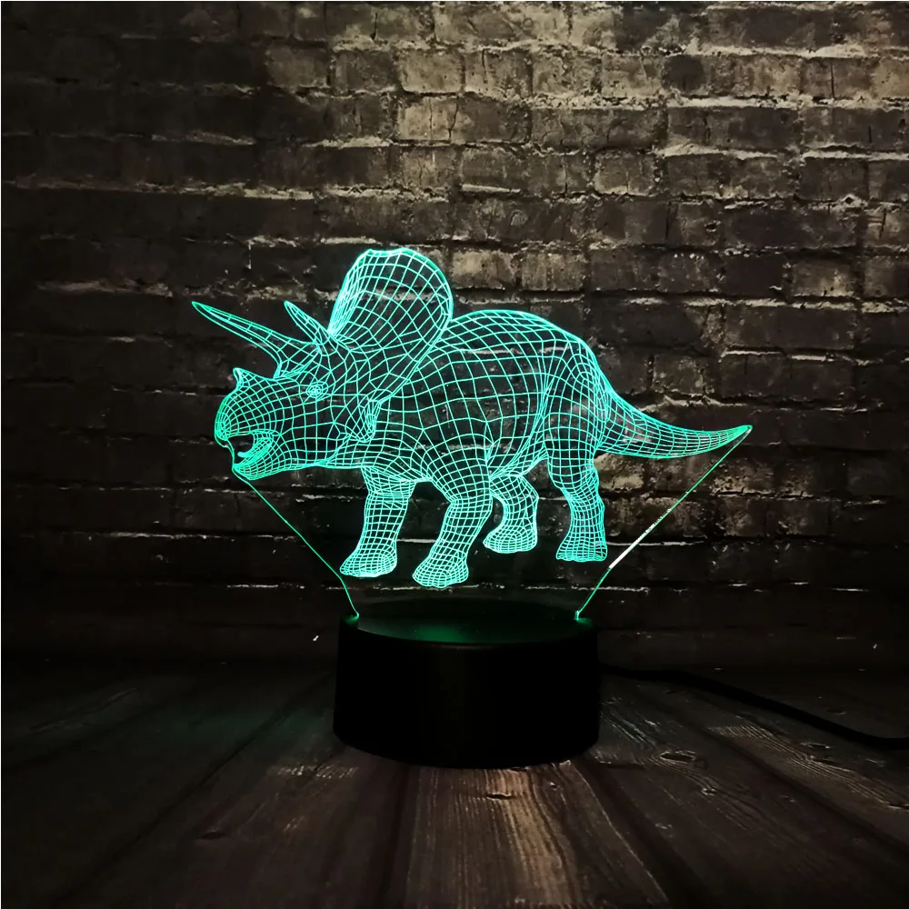 СВЕТОДИОДНЫЙ 3D ночник с изображением животных Парк Юрского периода трицератопс