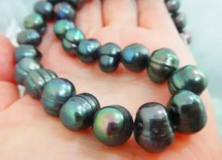 

Бесплатная доставка подлинное натуральное 18 "10-12 мм черное Жемчужное ожерелье 17