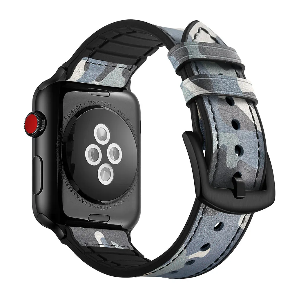 Натуральная кожа ремешок для наручных часов Apple watch 4 5 40 мм 44 наручных часов iwatch серии 5/4/3/2 браслет наручный ремень ремешок черного, белого и коричневого цветов - Цвет ремешка: Camouflage blue
