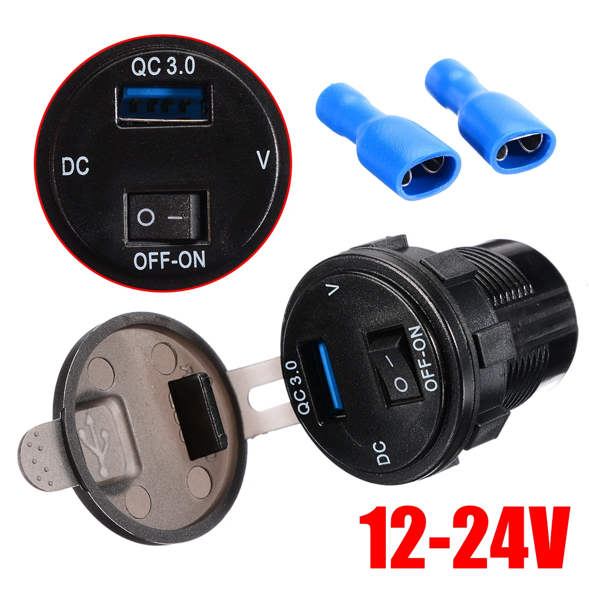 Red Новинка, быстрая зарядка, 3,0, USB порт, автомобильное зарядное устройство для мотоцикла, розетка QC 3,0, 12-24 В, С переключателем вкл/выкл, светодиодный, красный/зеленый/синий, цифровой светильник - Тип штекера: Red