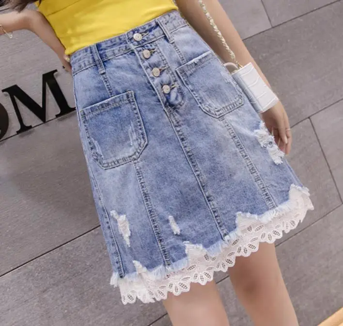 Женская джинсовая юбка лето с высокой талией | одежда