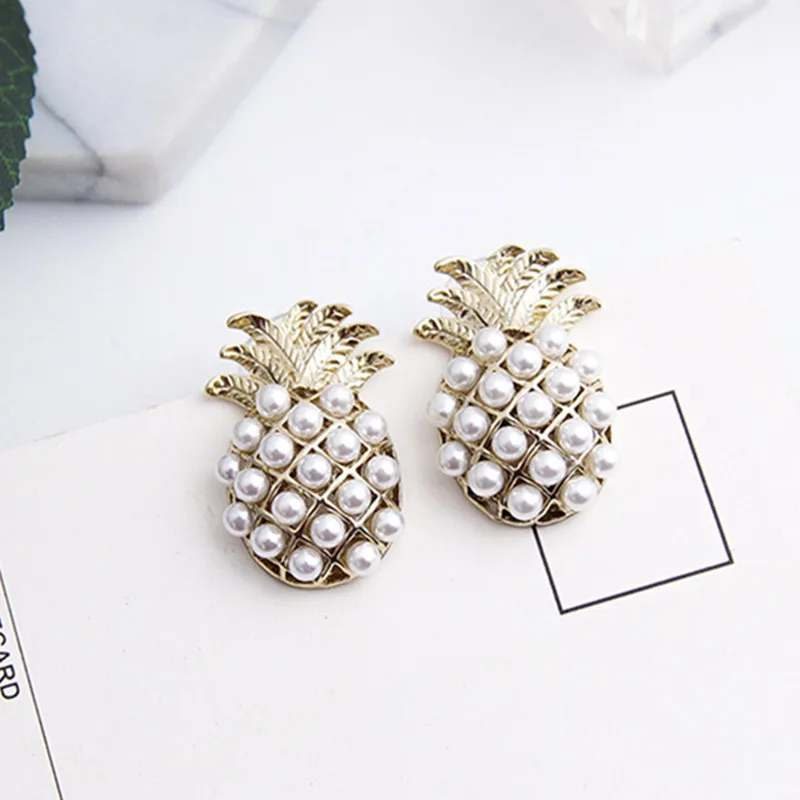 Женские серьги гвоздики в виде ананаса с жемчугом|pineapple stud earrings|fashion earringsstud earrings |