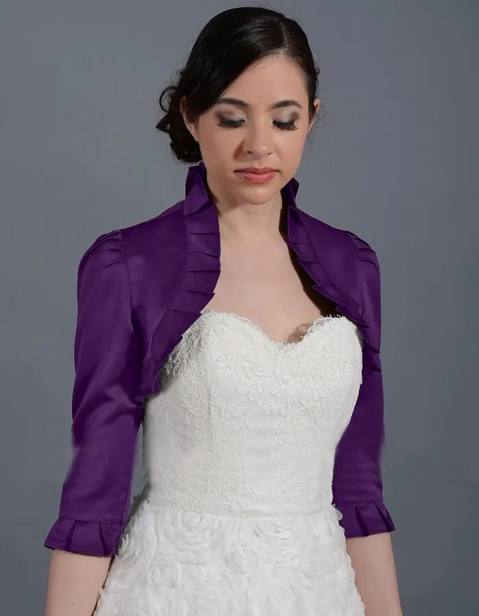 На Заказ 3/4 рукав атласная Оборками свадебный Края куртки женщины куртка