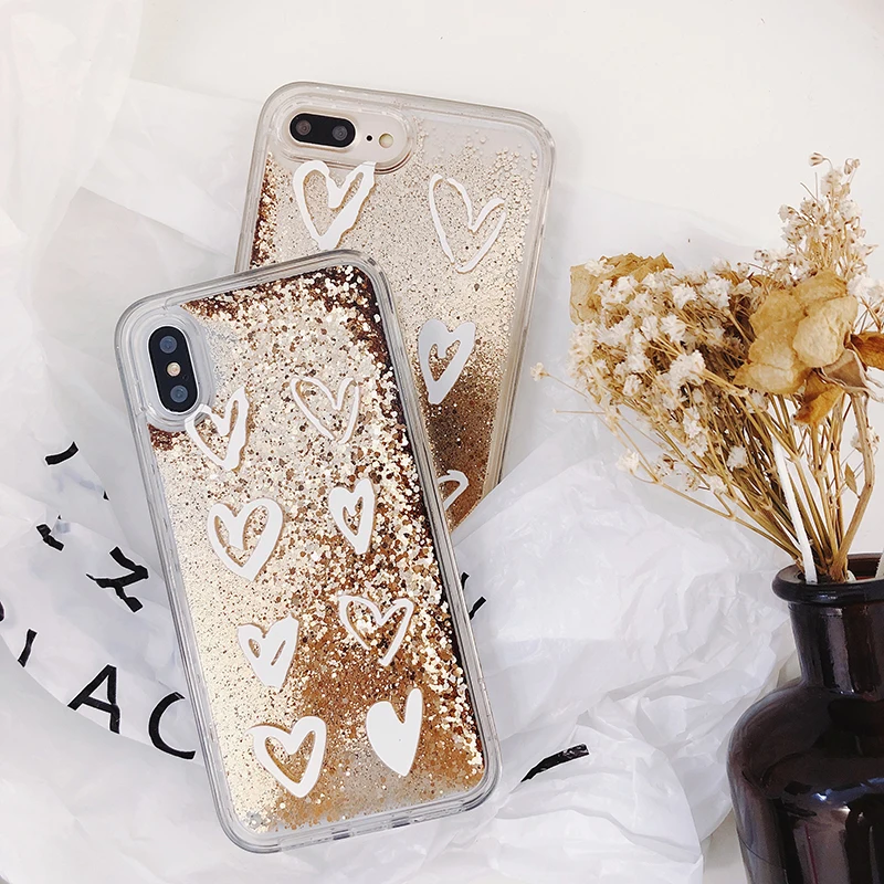 Чехол с абстрактным сердцем динамическим жидким песком для iPhone 6 6S 7 8 Plus X XR мягкая