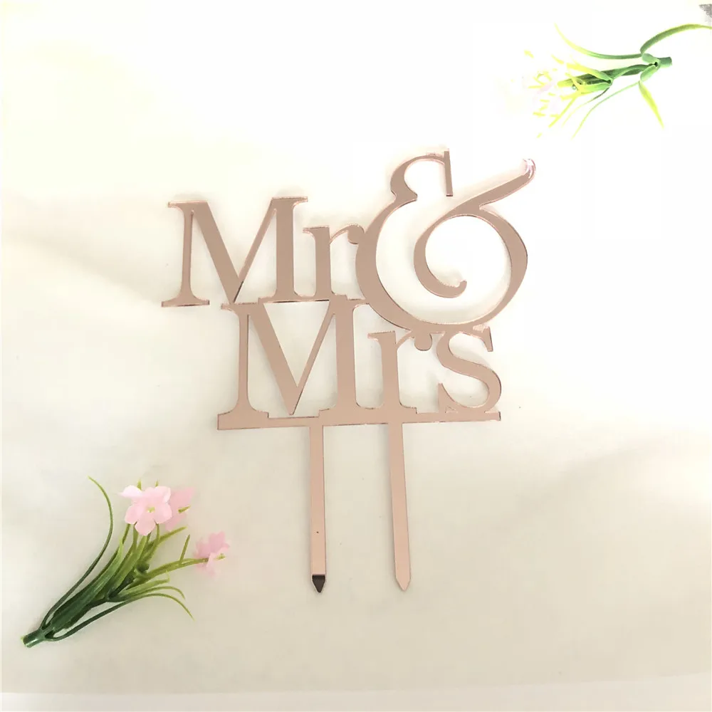 Обручальное кольцо из розового золота торт Топпер Mr and Mrs торт Топпер s зеркало золото, черный акриловый торт аксессуары украшения