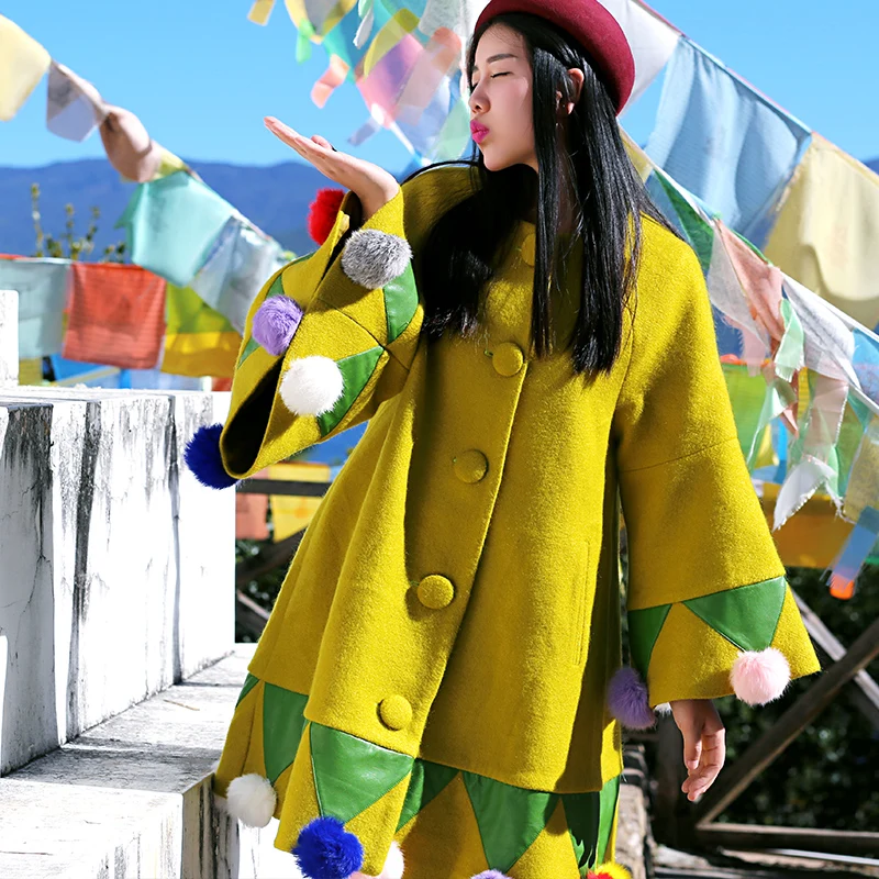 MX138 Новое поступление 2016 г. осень зима в винтажном стиле рукав фонарик желтый и